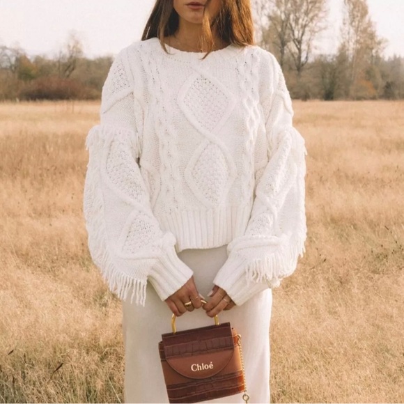 Line & Dot Jasper Fringe Sweater
Cable Knit Cropped Heavy Ivory Western BOHO - Picture 7 of 8